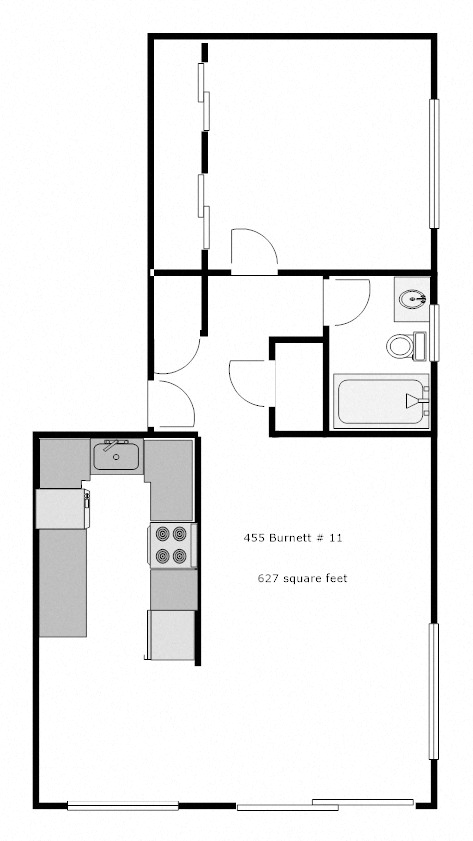 Floor plan for 1 bed, 1 bath